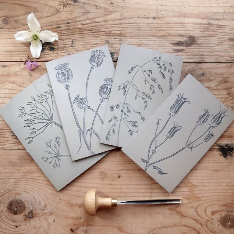 Hand printed christmas cards and tags